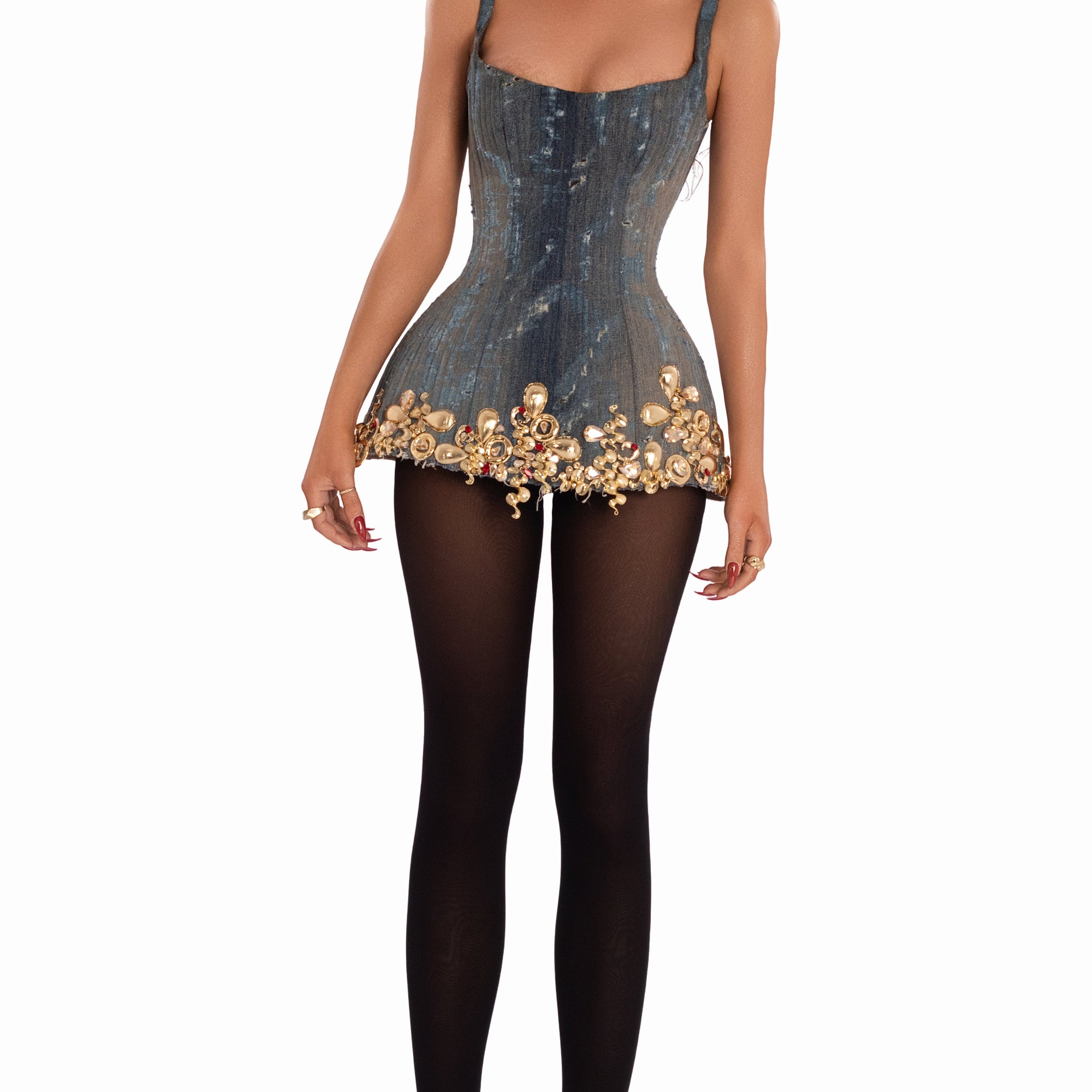 Party Gold Bloom Jacquard Mini Dress