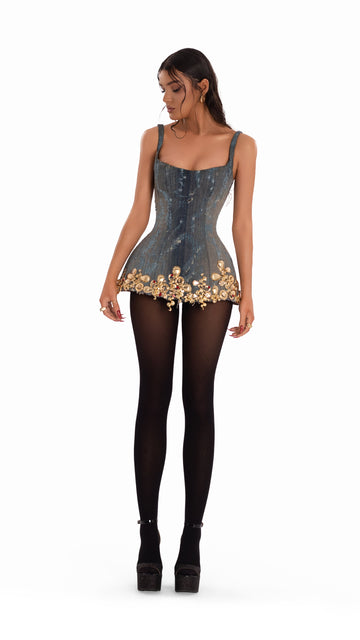 Party Gold Bloom Jacquard Mini Dress