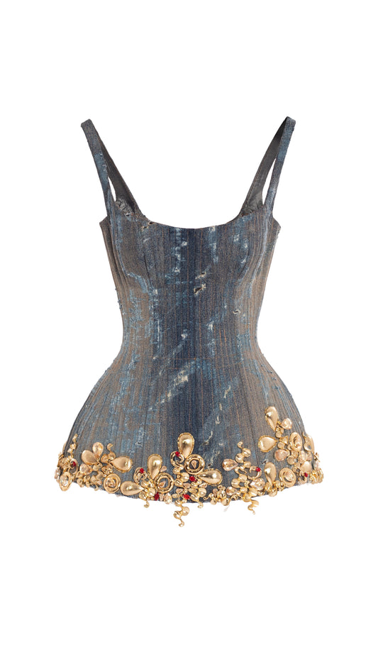 Party Gold Bloom Jacquard Mini Dress