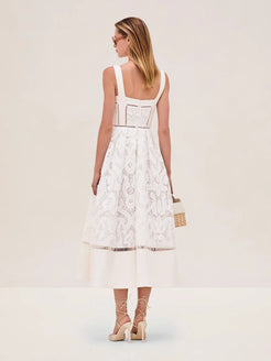 Embroidered Crochet Lace Square Neck Dress