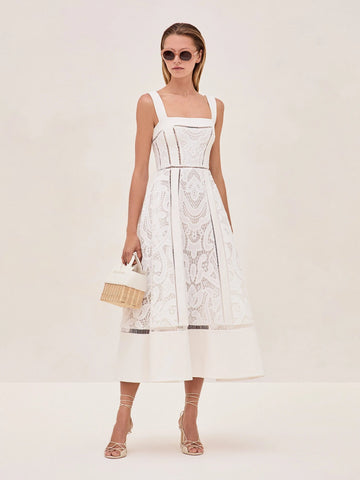 Embroidered Crochet Lace Square Neck Dress