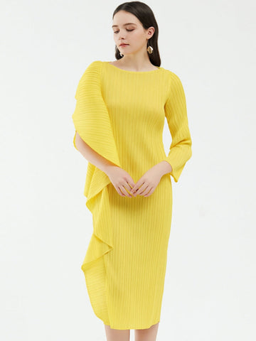 Ladies' High-End Asymmetrical Solid Color Patchwork Dress