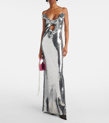 Sequined floral applique gown