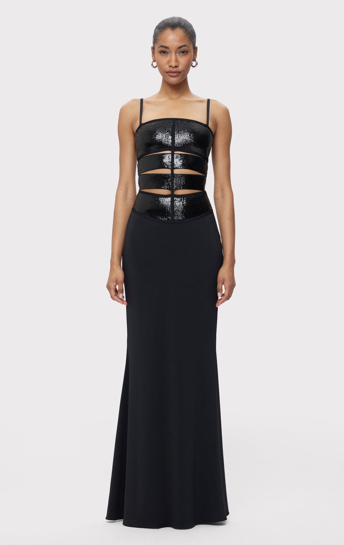 Hollow sequin embroidered floor-length dress