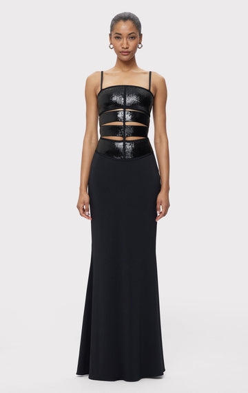 Hollow sequin embroidered floor-length dress