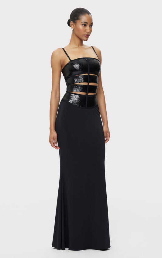 Hollow sequin embroidered floor-length dress