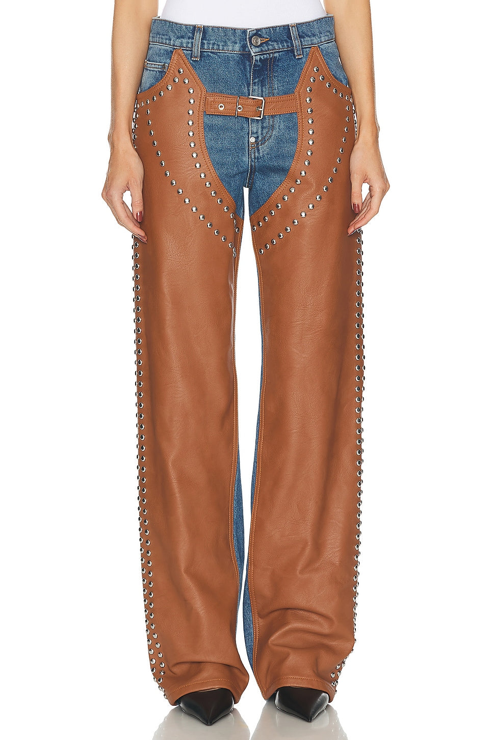 Colorblock Denim Studded Loose Pants