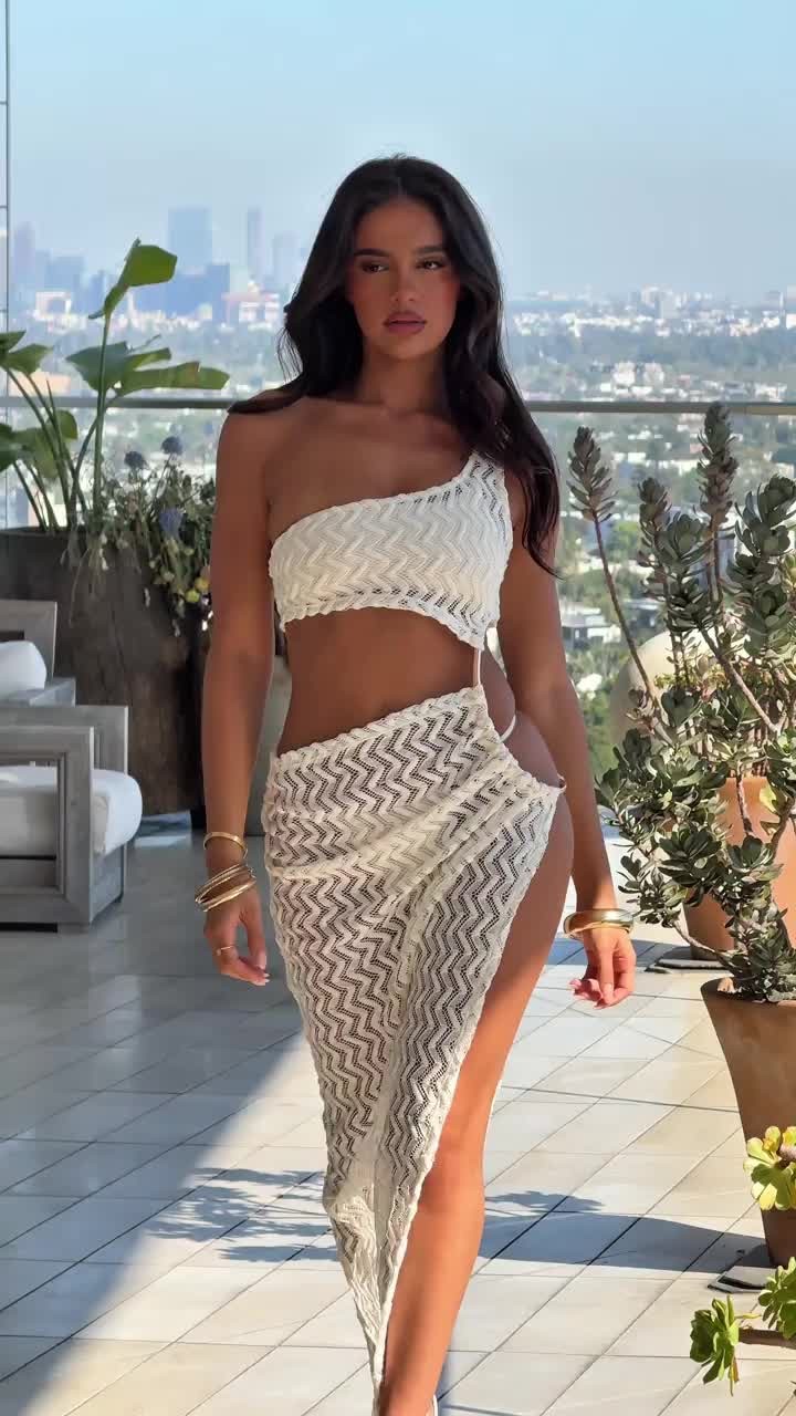 Asymmetric Herringbone Crochet Dress