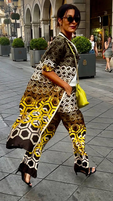 Geometric Print Kimono Set