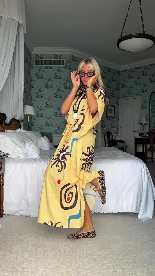 Oversized hand-painted printed waist-length robe