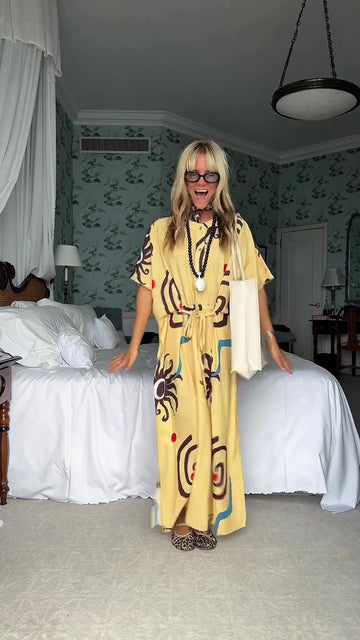 Oversized hand-painted printed waist-length robe