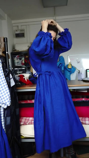 Oversized Linen Drawstring Maxi Dress