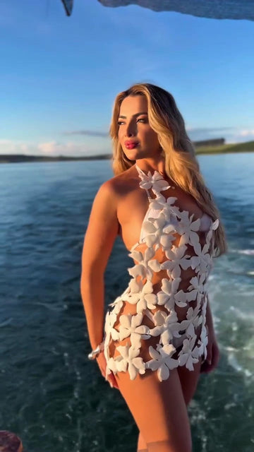 3d embroidered flower hollow dress