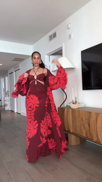 Red Holiday Dress Printed Set