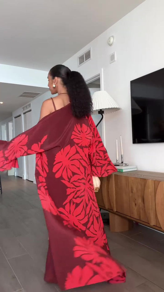 Red Holiday Dress Printed Set