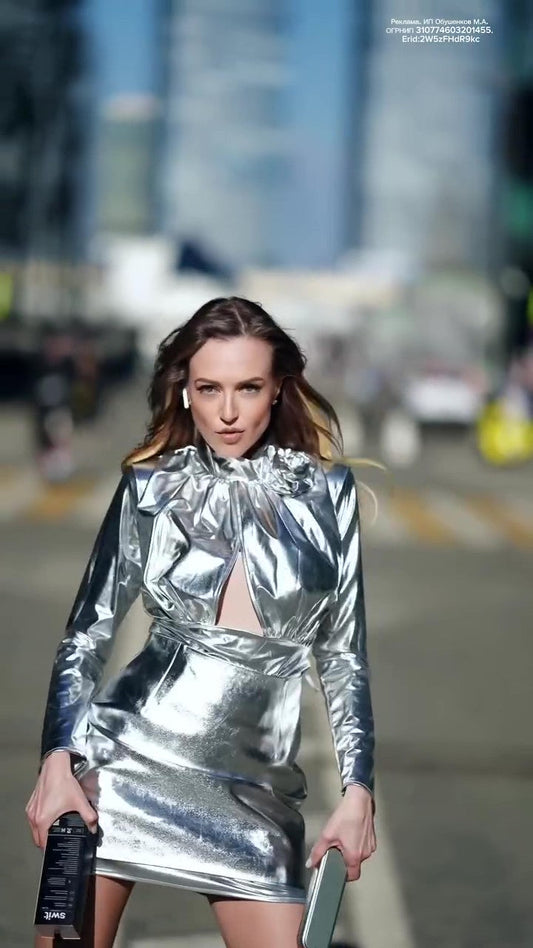 Silver leather party dress