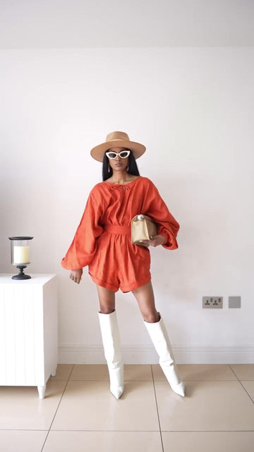 Oversized crinkled-linen jumpsuit
