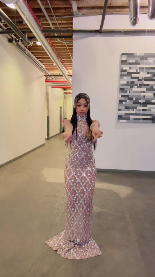 Party Handmade Backless Rhinestone Maxi Dress