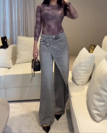 Relaxed Asymmetric Patchwork Jeans