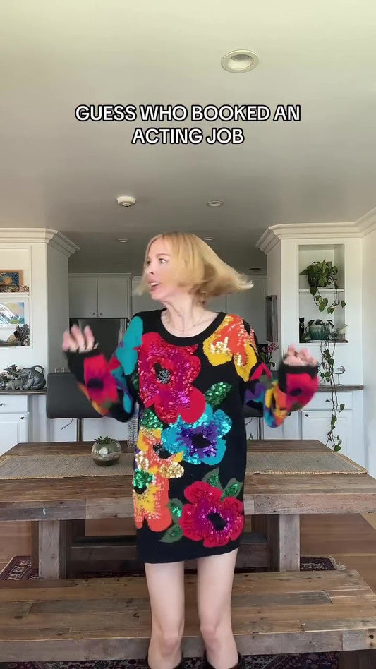 Colorful floral embroidered sweatshirt dress