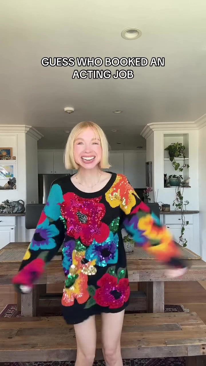 Colorful floral embroidered sweatshirt dress