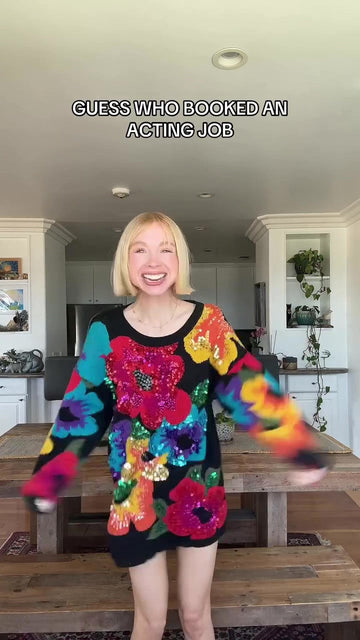 Colorful floral embroidered sweatshirt dress