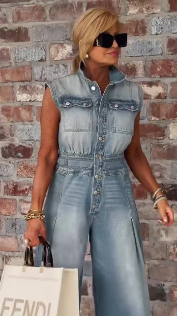Washed wide-leg jumpsuit