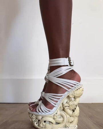 Dragon embossed high heels