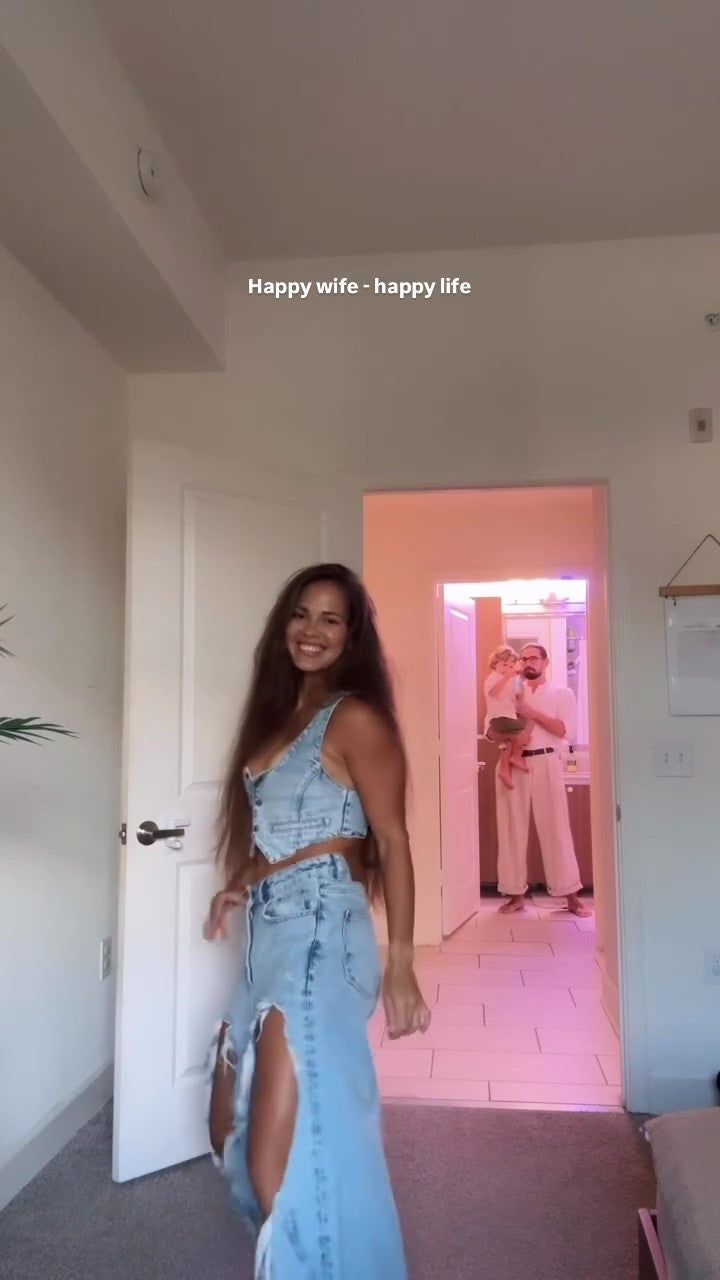 Ripped wide-leg pants vest denim suit