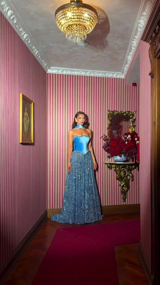 Blue Velvet Sequined Dress