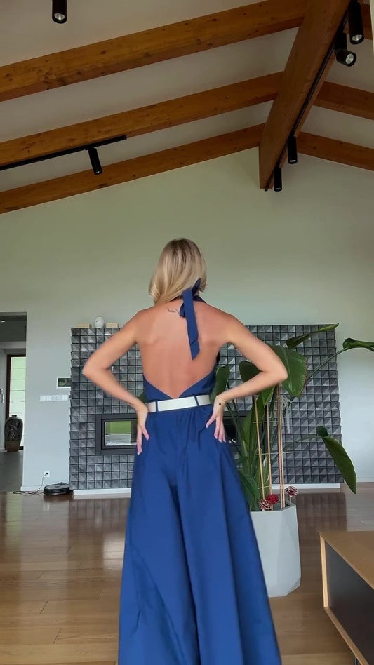 Backless Tencel Denim Jumpsuit (with belt)
