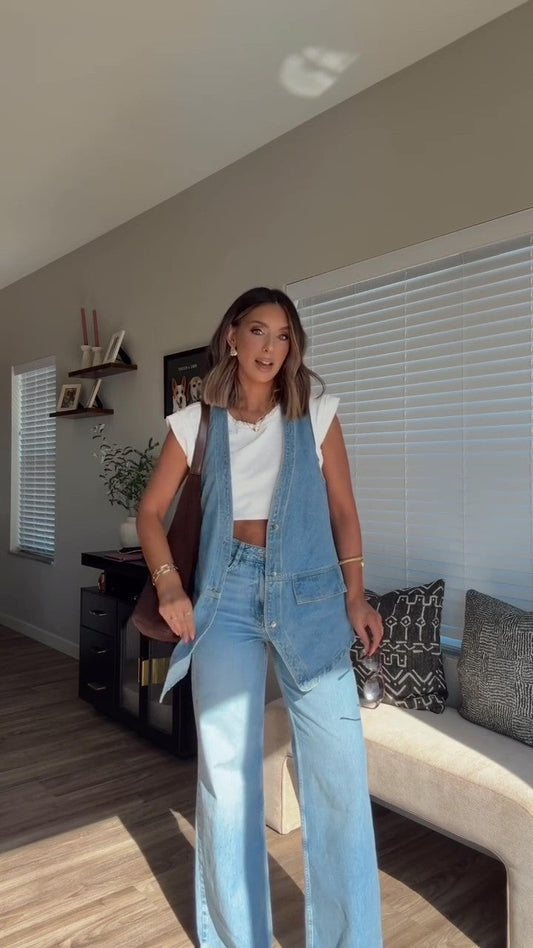 Washed denim vest with matching pants