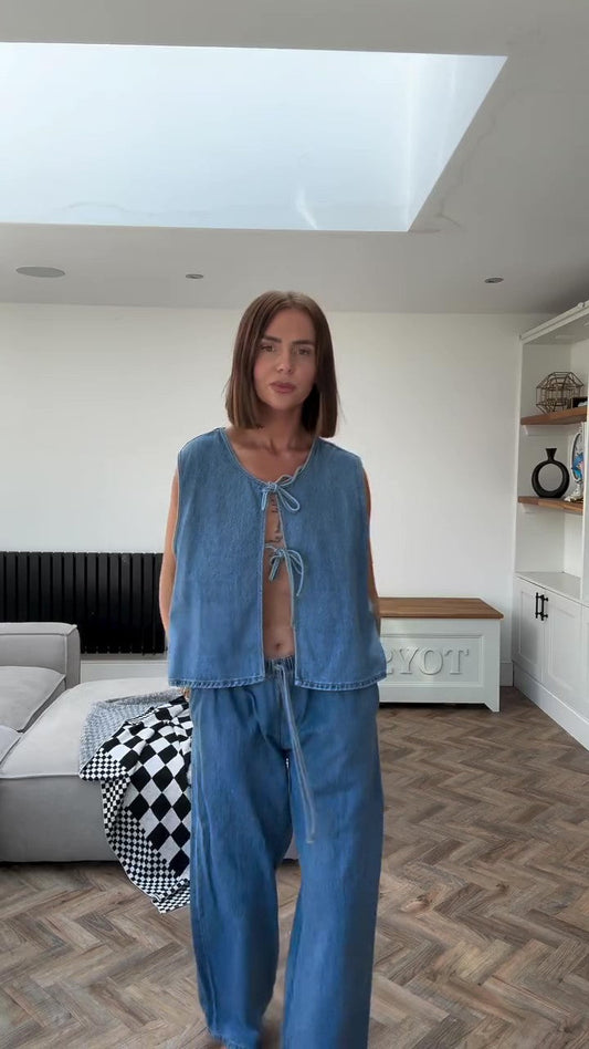 Washed Bandage Vest Pants Denim Set