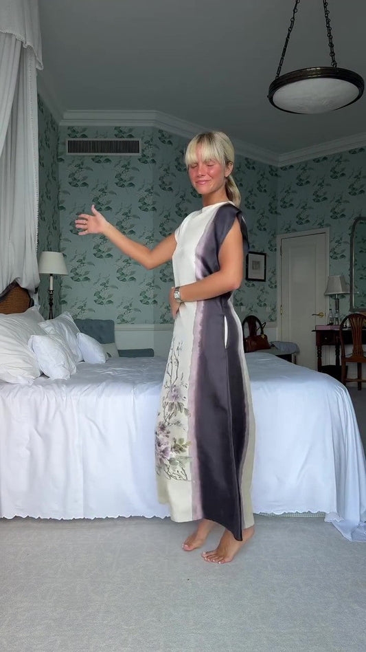 White printed silk maxi dress