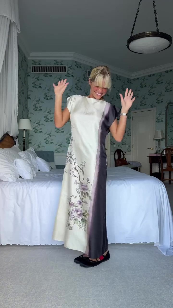 White printed silk maxi dress