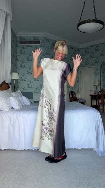 White printed silk maxi dress