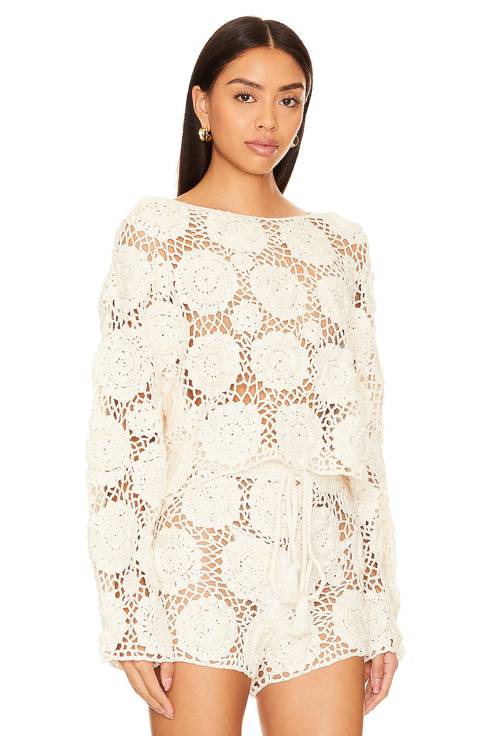 Beach Floral Crochet Hollow Sweater Set