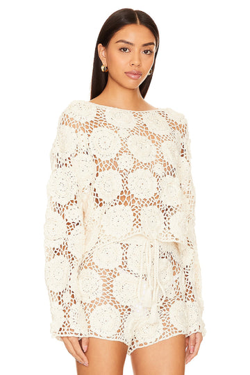 Beach Floral Crochet Hollow Sweater Set