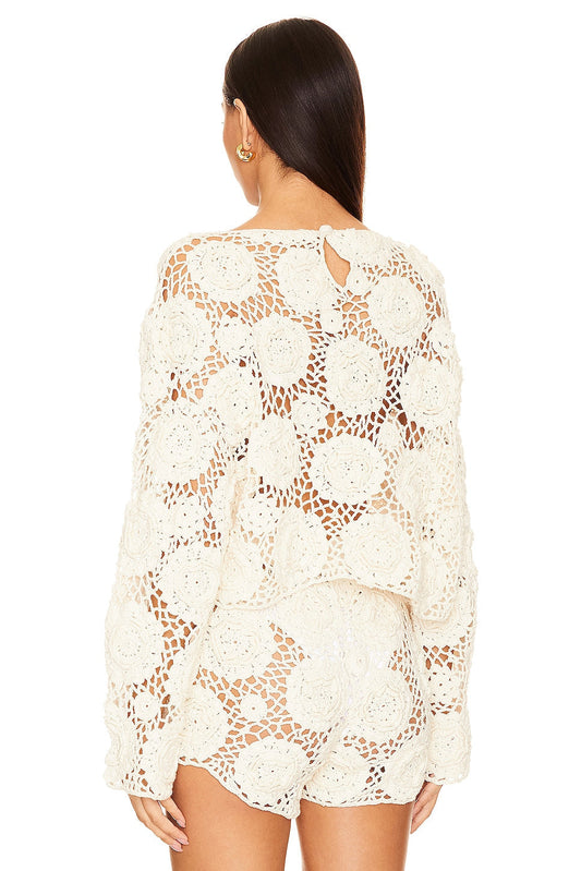 Beach Floral Crochet Hollow Sweater Set