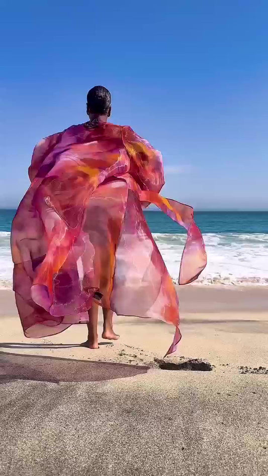 Beach Red Oversized Cardigan