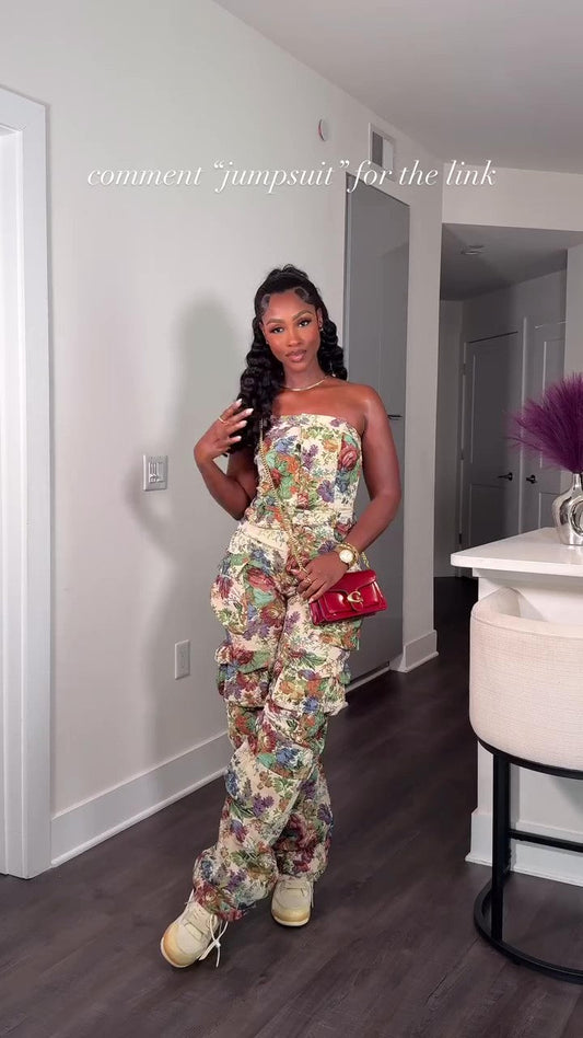 Street style wide-leg floral jumpsuit