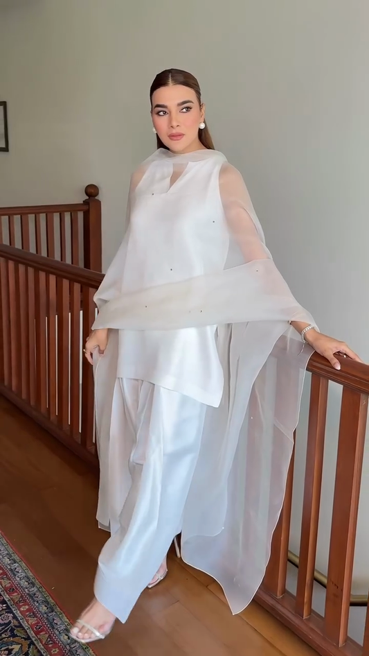 White Sheer Dupatta & Coordinated Suit Set