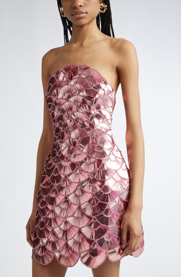 Sequin Scallop Embroidered Strapless Cocktail Minidress