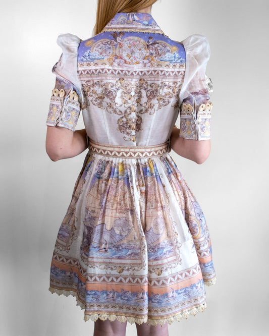 Printed Puff - Sleeve Belted Mini Dress