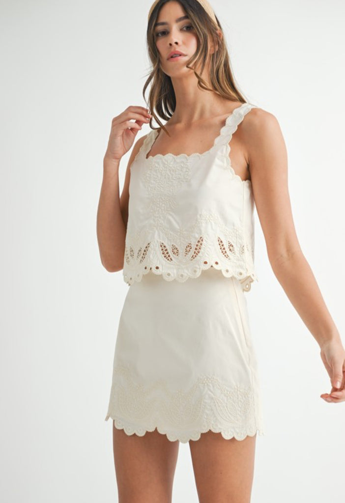 White Eyelet Embroidery Two - Piece Skirt Set