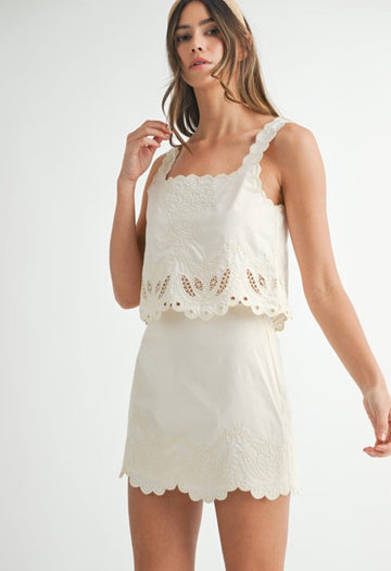White Eyelet Embroidery Two - Piece Skirt Set
