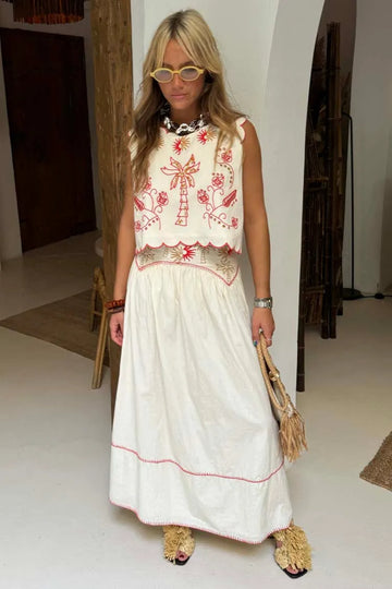 Holiday reversible coconut tree embroidery suit