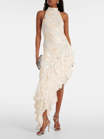 Floral-Appliqué Maxi Dress