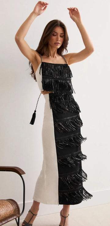 Chic Fringe Patchwork Skirt Set