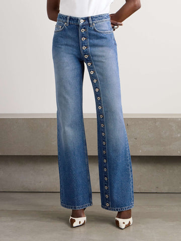 Embellished low-rise wide-leg jeans